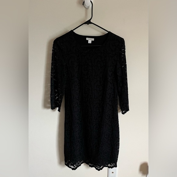 Garnet Hill Dresses & Skirts - Garnet Hill Black Lace 3/4 Sleeve Classic Sheath Dress Women’s Size 6 EUC
